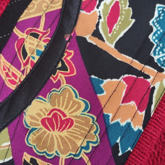 Koos Of Course Long Cardigan Duster Red Silk Blend w/Floral Accents - Picture 10 of 17